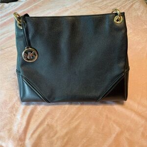 Michael Kors Black Leather Shoulder Bag with Gold Accents